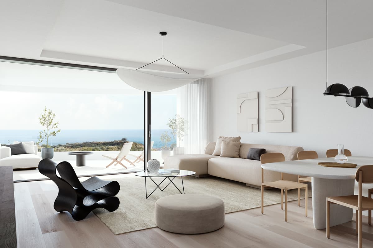 Modern living room with warm lighting